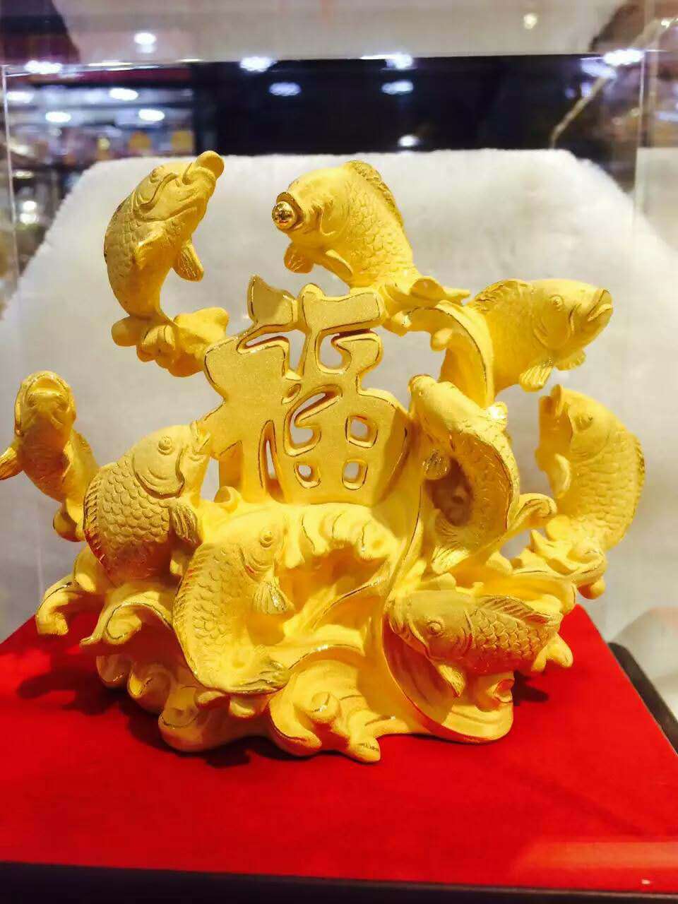 金鱼摆件 绒沙金富贵有鱼工艺品 高档九鲤送福风水摆件礼品定做
