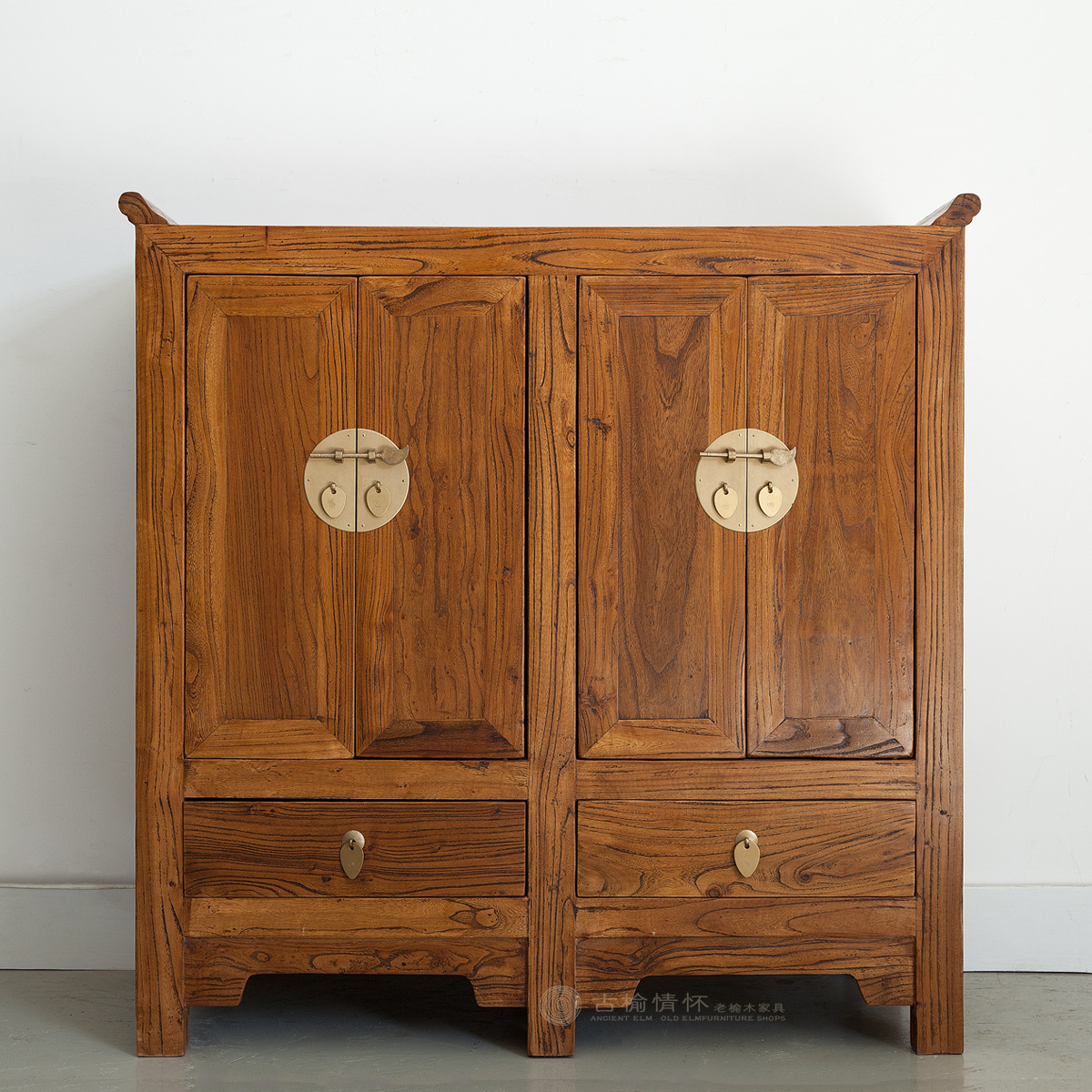 古榆情怀新中式榆木玄关柜储物实木仿古装饰柜子门厅多功能元宝柜