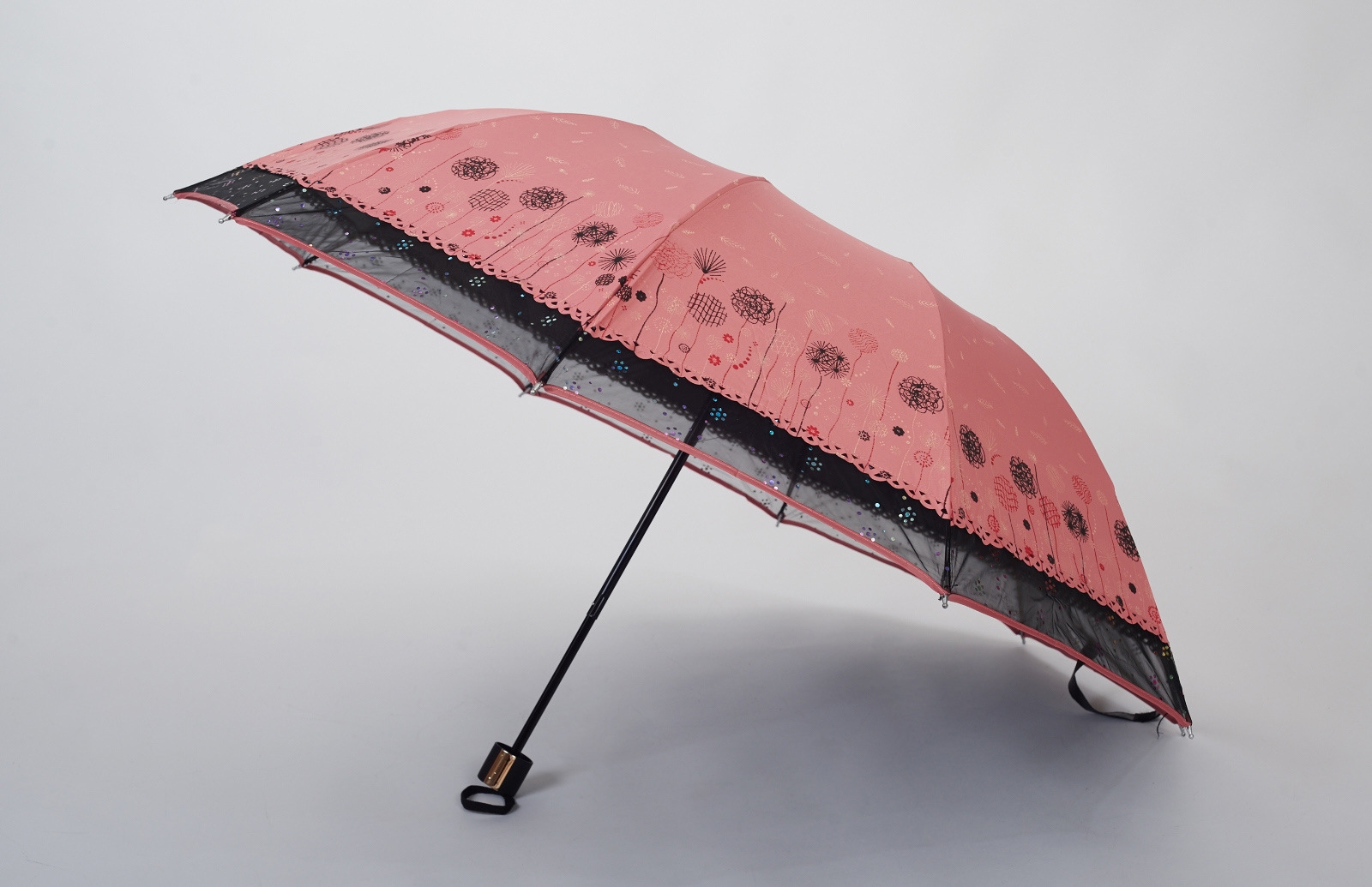 三折伞批发定制logo10面涤纶布防暑防晒太阳伞花边折叠雨伞-伞产业网