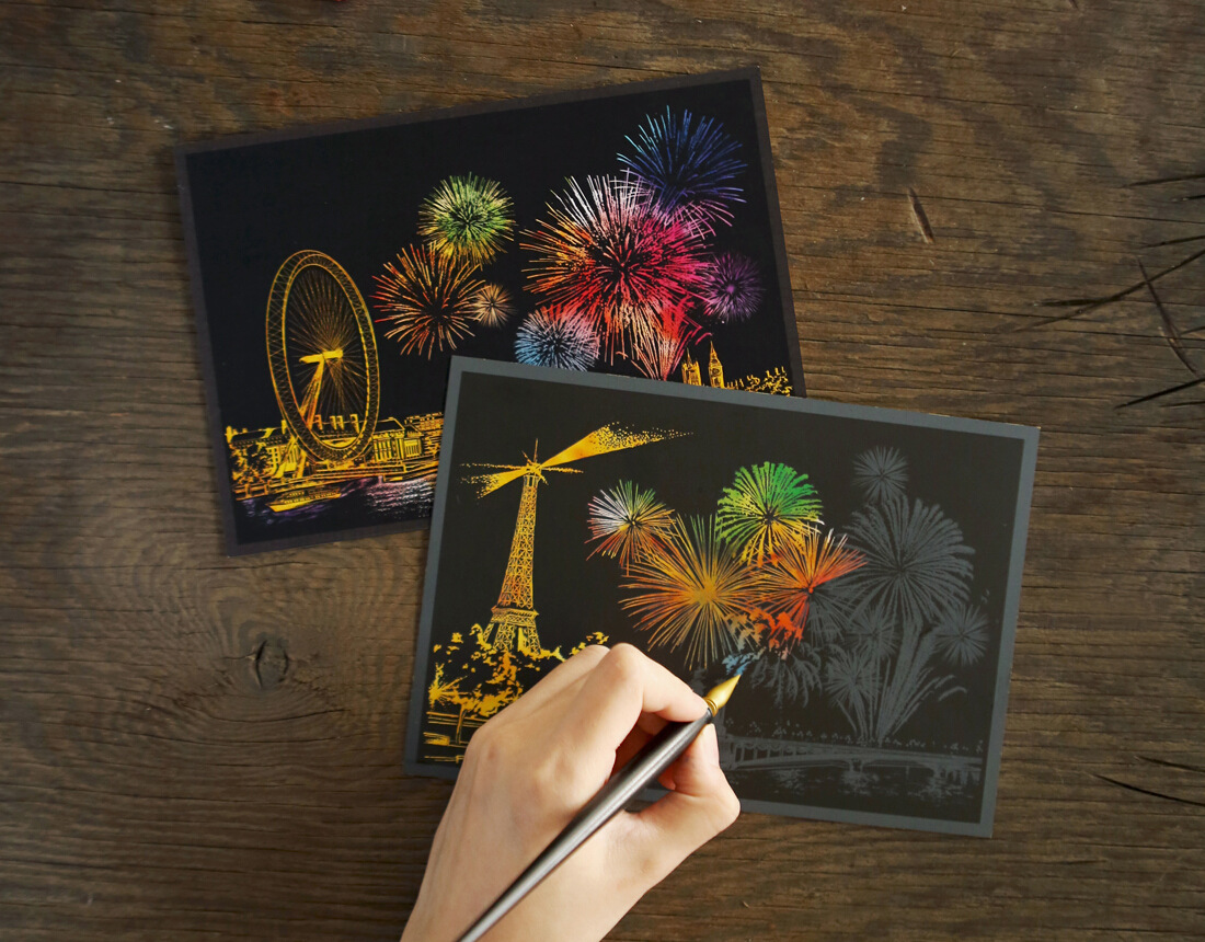世界城市明信片烟花刮刮画 五彩烟火烟花原版笔明信片厂家直销