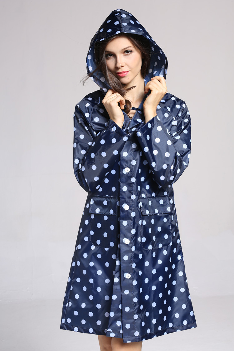 工厂直销日韩时尚女 波点圆点雨衣 超薄透气长款雨衣雨披一件代发