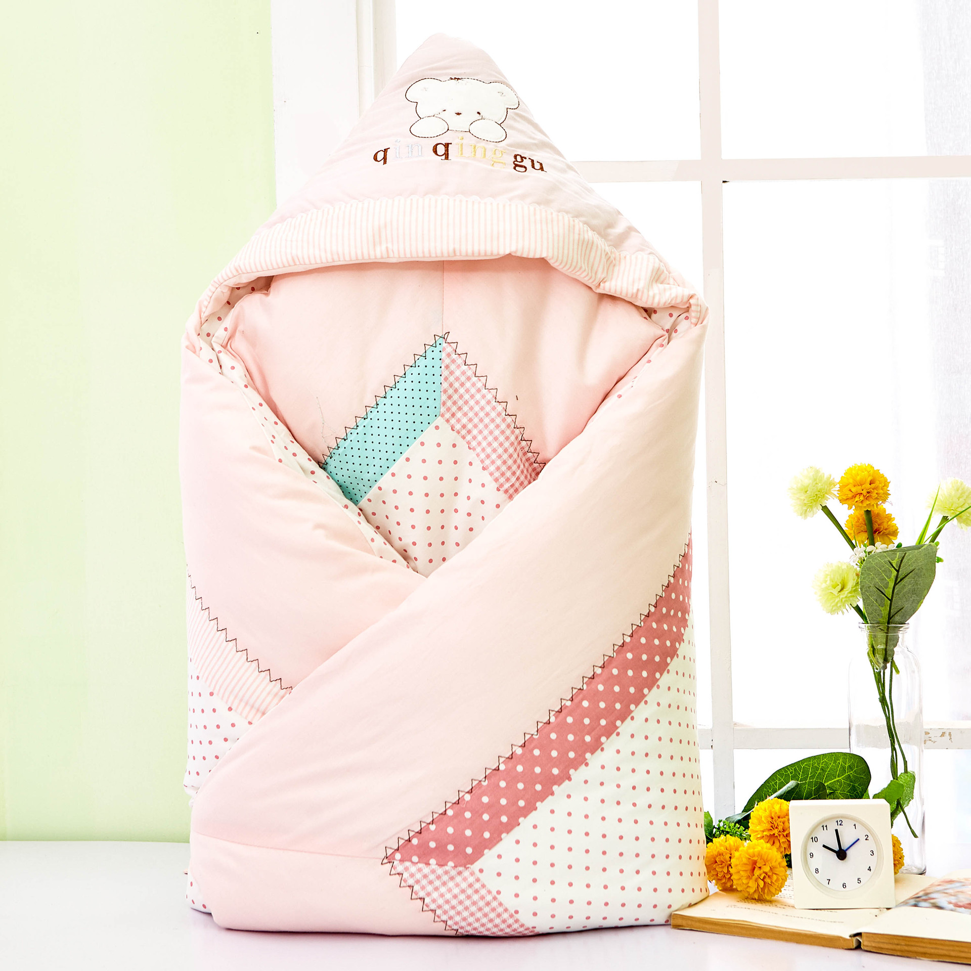 d331亲情谷婴儿纯棉抱被韩版卡通活胆抱被新生儿包被