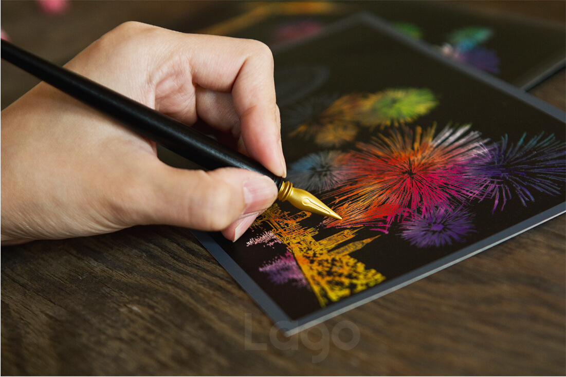 世界城市明信片烟花刮刮画 五彩烟火烟花原版笔明信片厂家直销