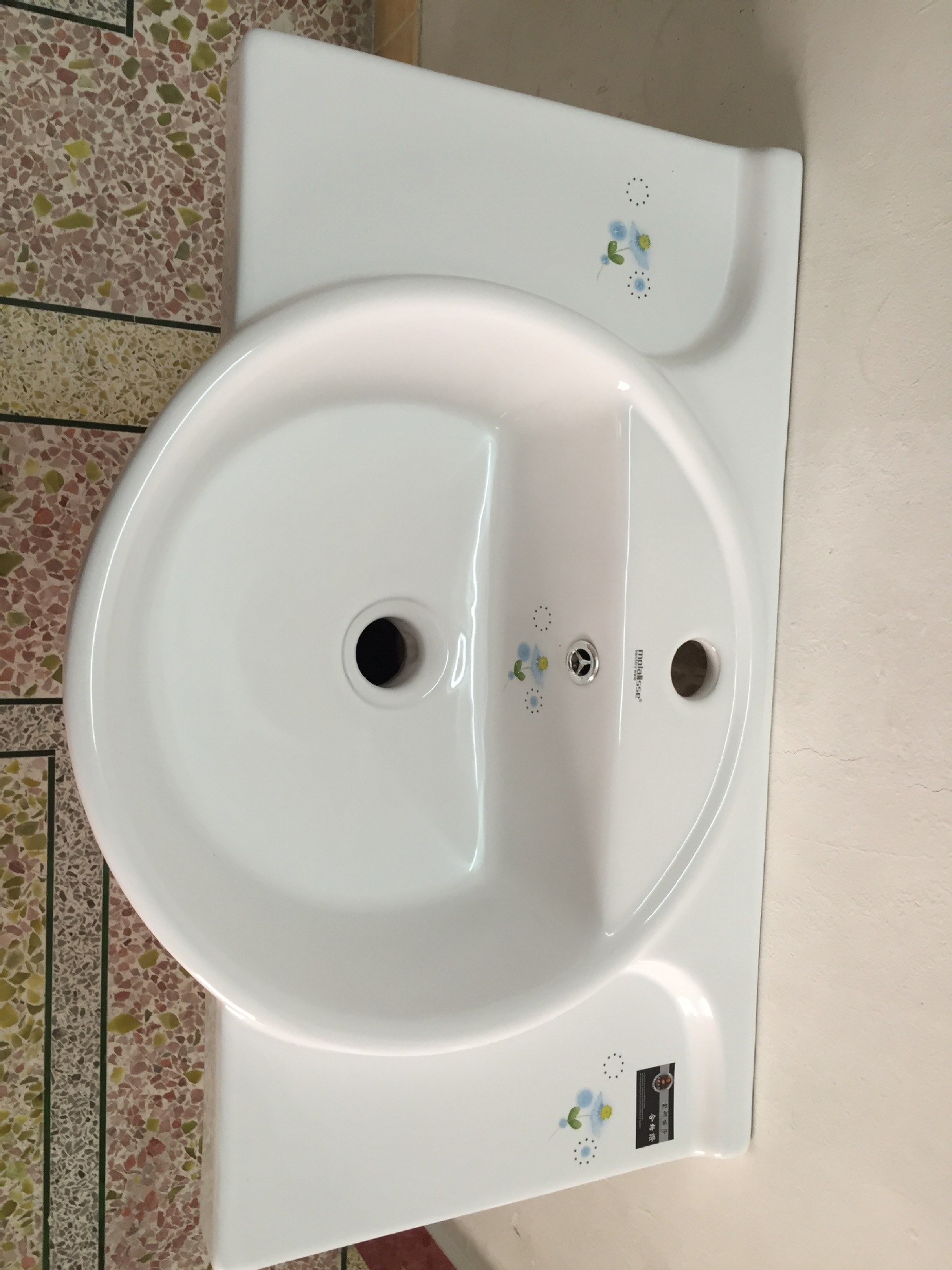 厂家蒙娜丽莎彩花立柱盆/陶瓷洗脸盆单孔彩色洗手盆分体式台上盆