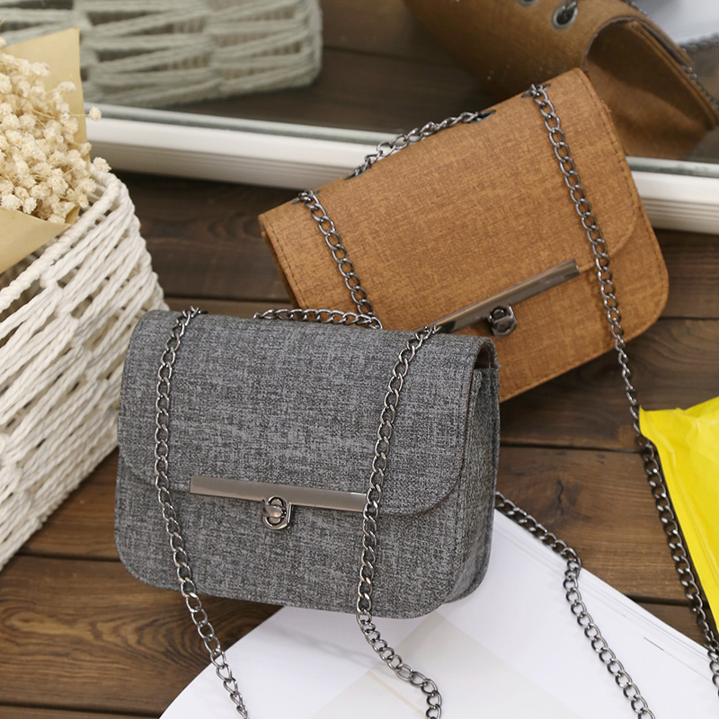 2020 Autumn and Winter New Woolen Iron Edge Screw Lock Chain Small Square Bag Shoulder Crossbody Mobile Phone Coin Purse Women's Bag