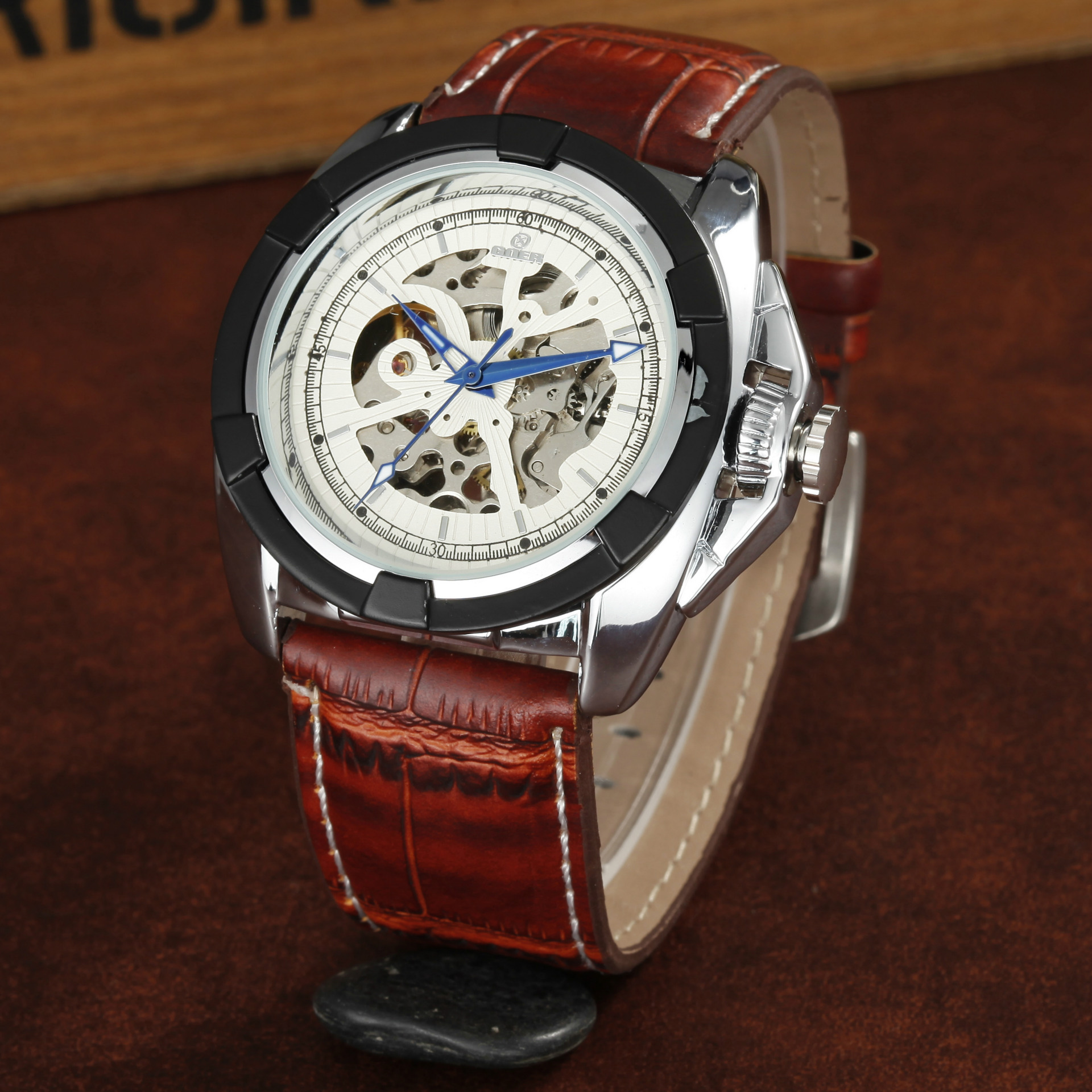 goer男士皮带表 全自动镂空机械表 厂家销售冠军机械表 gz0026