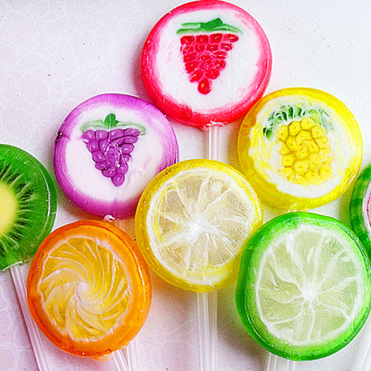 鑫福记水果切片棒棒糖批发 100支/桶多种混合口味儿童礼物糖果