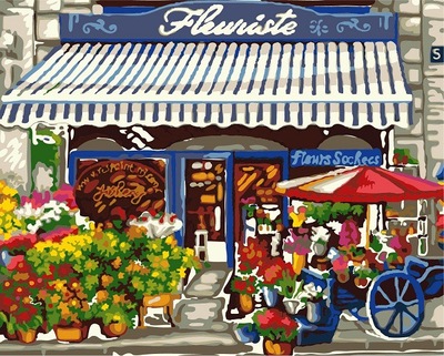 diy手绘数字油画欧式装饰画义乌6194浪漫花店