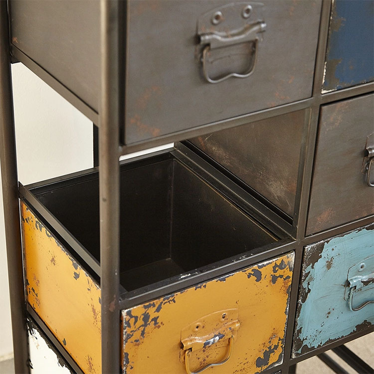 美式乡村复古做旧创意置物柜书柜工业铁艺抽屉柜子铁皮斗柜收纳柜