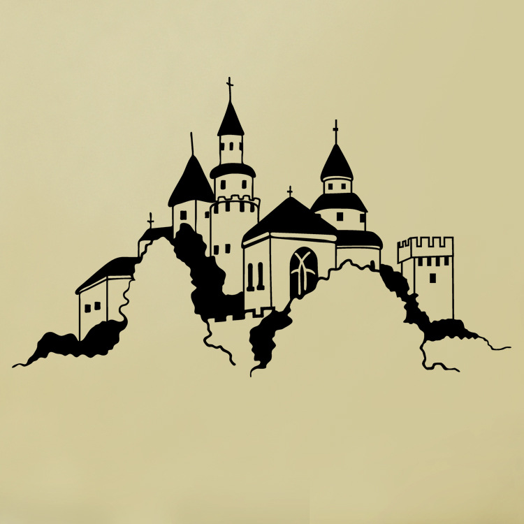 yd3044新款一代可移除墙贴雕刻镂空纯色城堡外销壁画