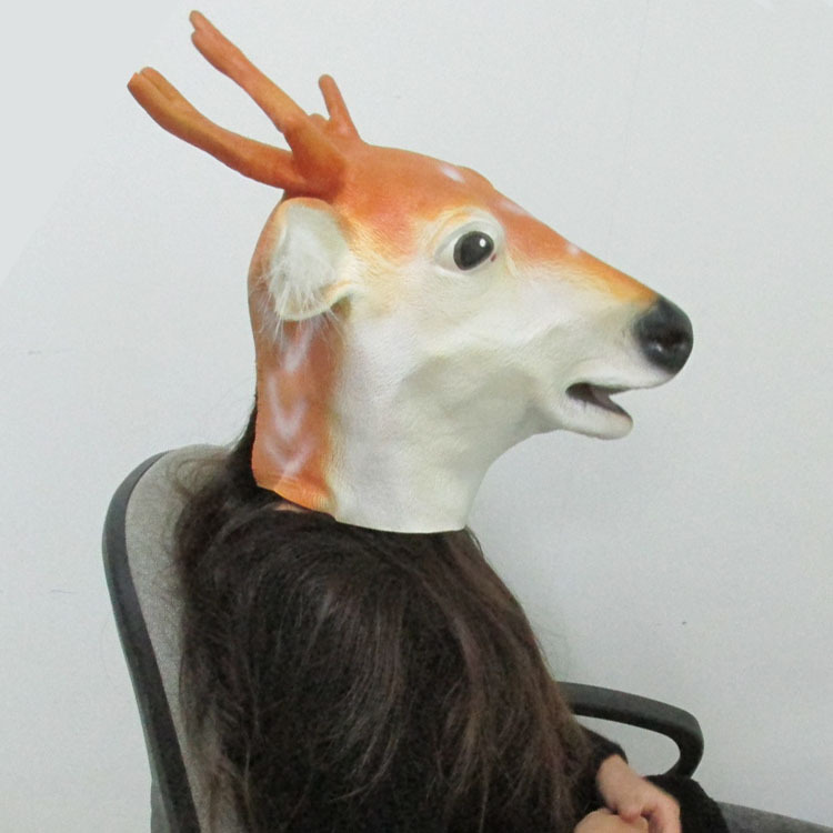 cos梅花鹿头套万圣节恐怖面具舞会 乳胶
