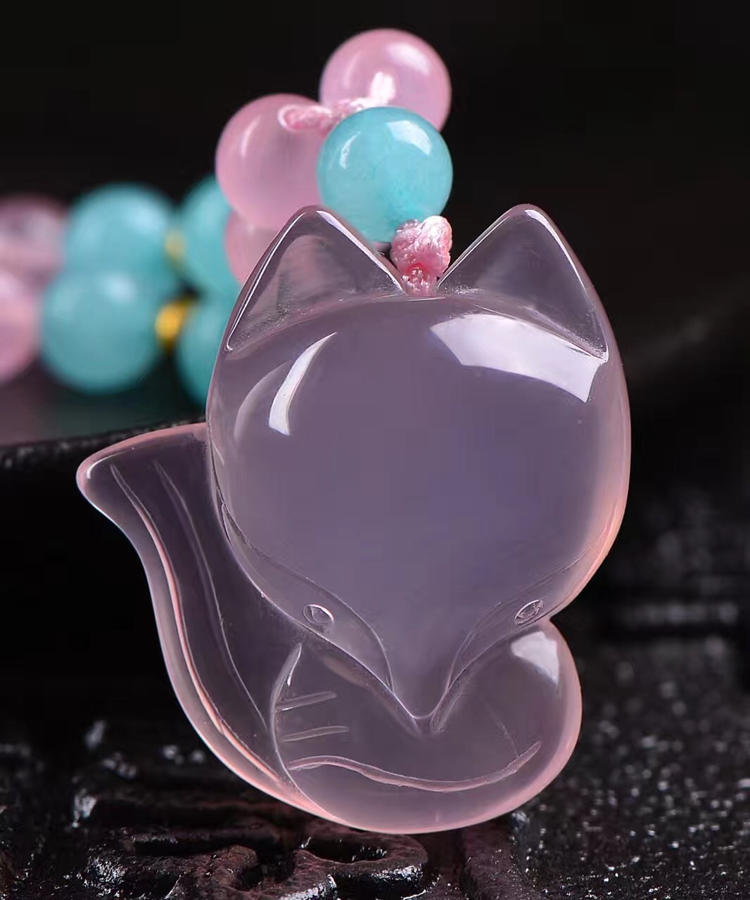 天然全净体粉水晶狐狸吊坠毛衣链礼物饰品-阿里巴巴