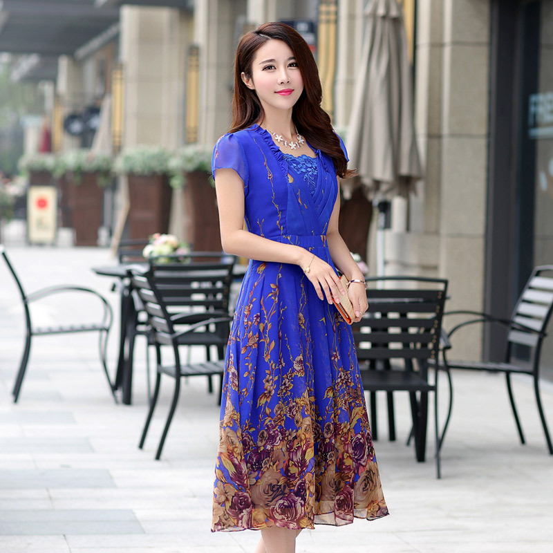 2016哥弟正品牌夏季新款妈妈装时尚气质真丝长裙高档桑蚕丝连衣裙
