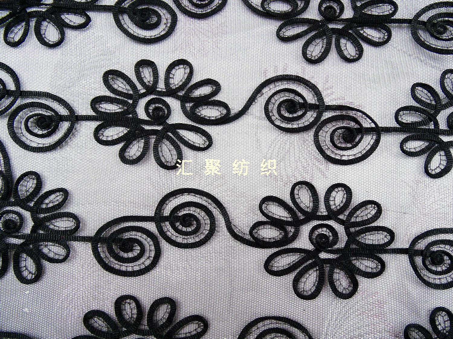 网布盘带绣 满版盘带绣加工 绳绣加工 网布电脑绣花