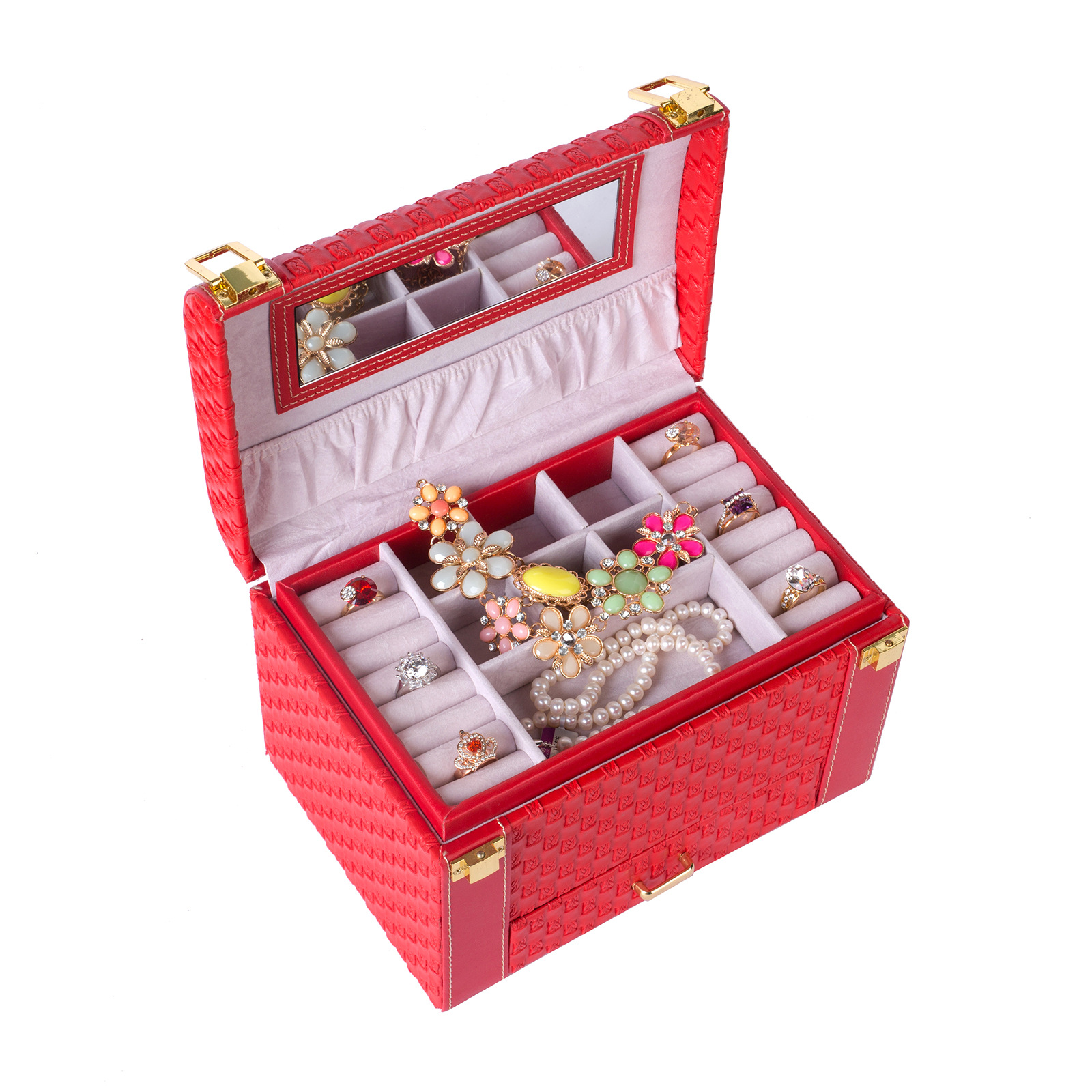 高档首饰盒 欧式公主皮质珠宝抽屉化妆箱饰品收纳盒礼品盒 代发