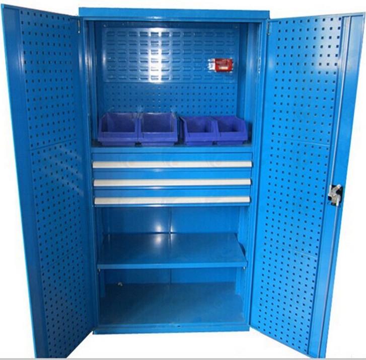 现货双开门工具柜重型车间抽屉式网格挂板工具柜五金铁皮柜 加厚