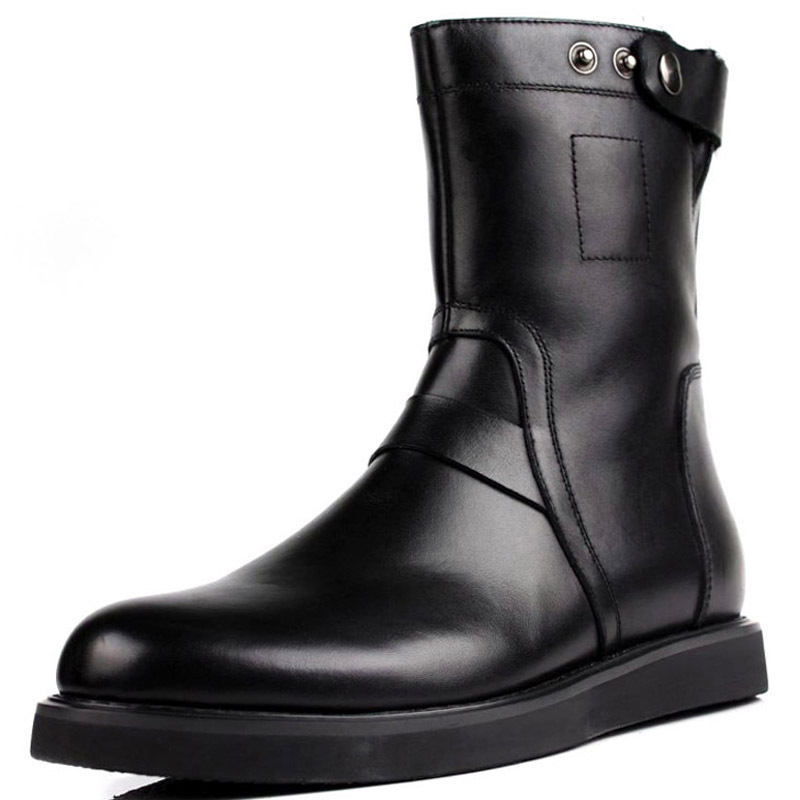 秋冬男士中筒皮靴厚底防滑男靴子户外马丁靴 牛皮时尚靴子