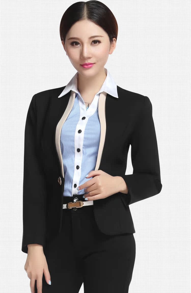 高端ol女装 制服2016新款纯色职业西装 秋冬撞色立领珠宝导购工装