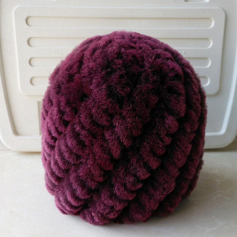 獭兔毛螺旋菠萝帽毛线编织冬季保暖加厚女皮帽子老年