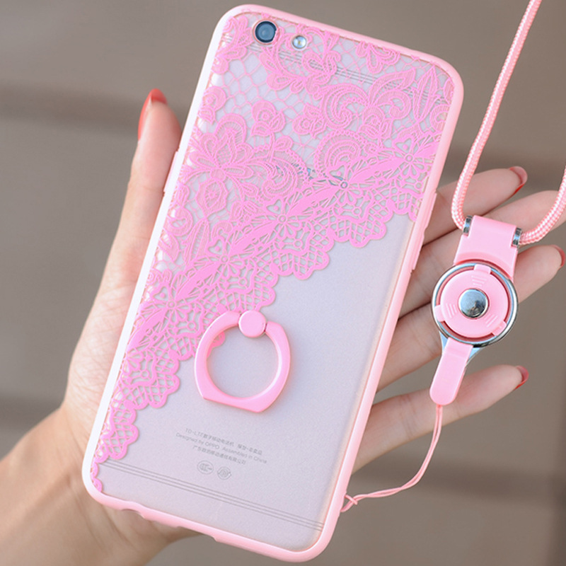 oppoa59浮雕蕾丝 a37指环扣支架a39情侣手机壳硅胶防摔套批发