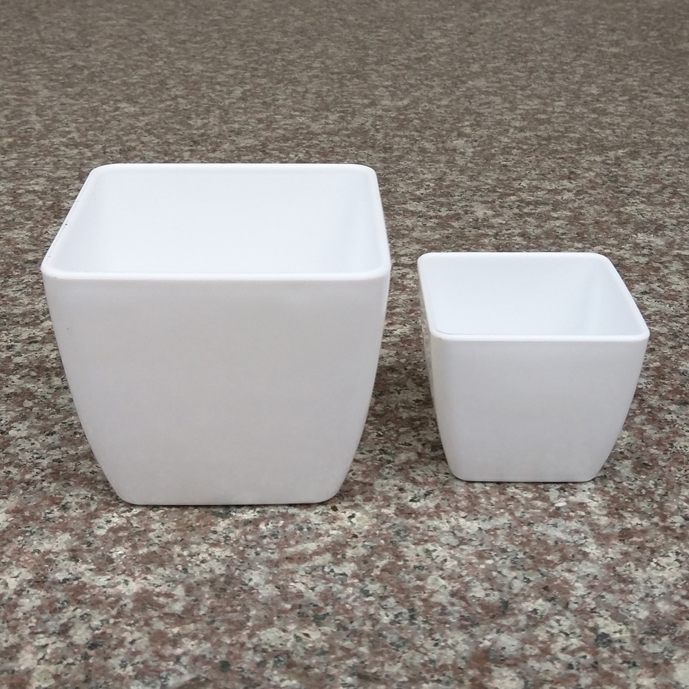 创意仿烤瓷白色塑料花盆批发 正方迷你盆 无孔桌面多肉花盆水培盆