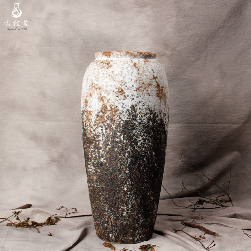 古致堂陶瓷花瓶 简约复古做旧大花瓶落地粗陶家居摆件工艺品花器