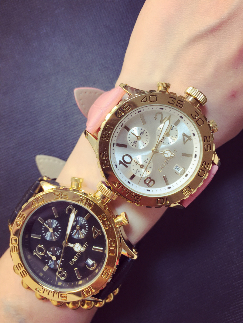 mashali/玛莎莉爆款三眼六针钢带手表女款带日历大表盘一件代发