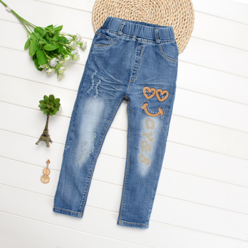 2016春款童装批发 春季新款韩版儿童牛仔中小童绣花长裤女童裤潮