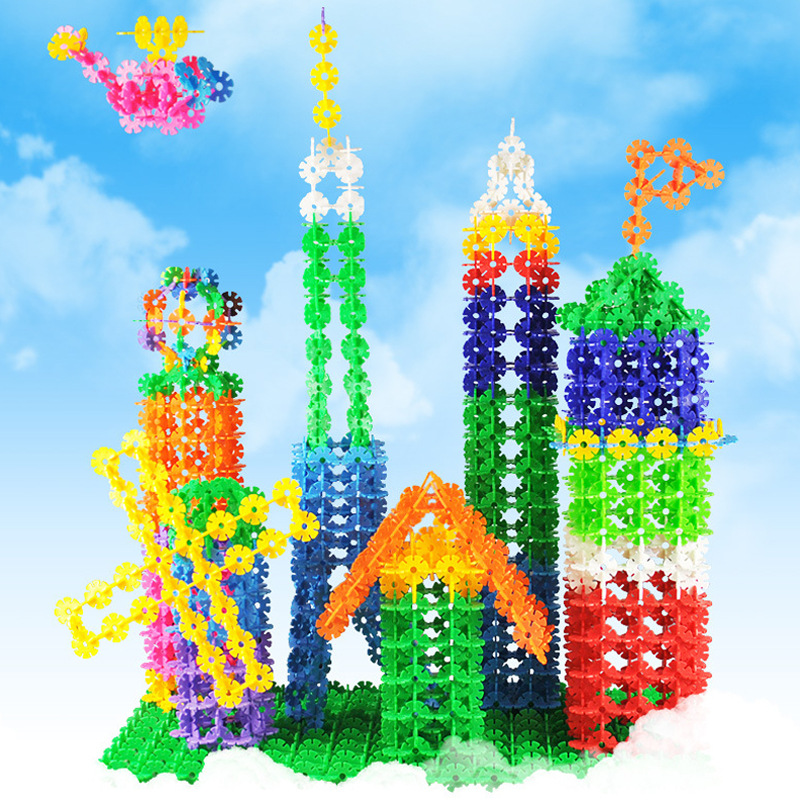 加厚雪花片积木塑料拼插装幼儿园男女孩宝宝儿童玩具1500片装批发