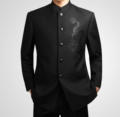 zs05经典款龙族绣花中山服立领西服f70