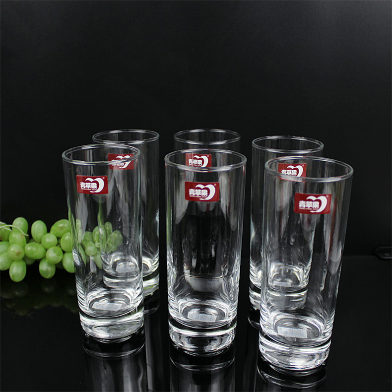 特价厂价直销青苹果 平底透明玻璃直升杯家用水杯果汁杯饮水杯-柑橘产