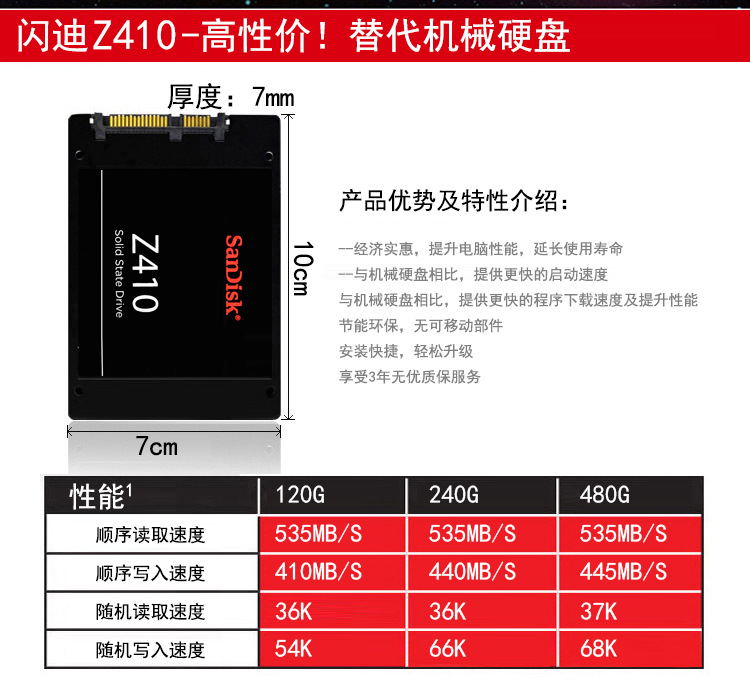 sandisk闪迪120gz410sata3高速ssd笔记本台式机固态硬盘120g