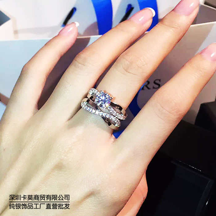 刘诗诗s925纯银仿钻戒指女明星同款18k金简约送女友生日订婚礼物c