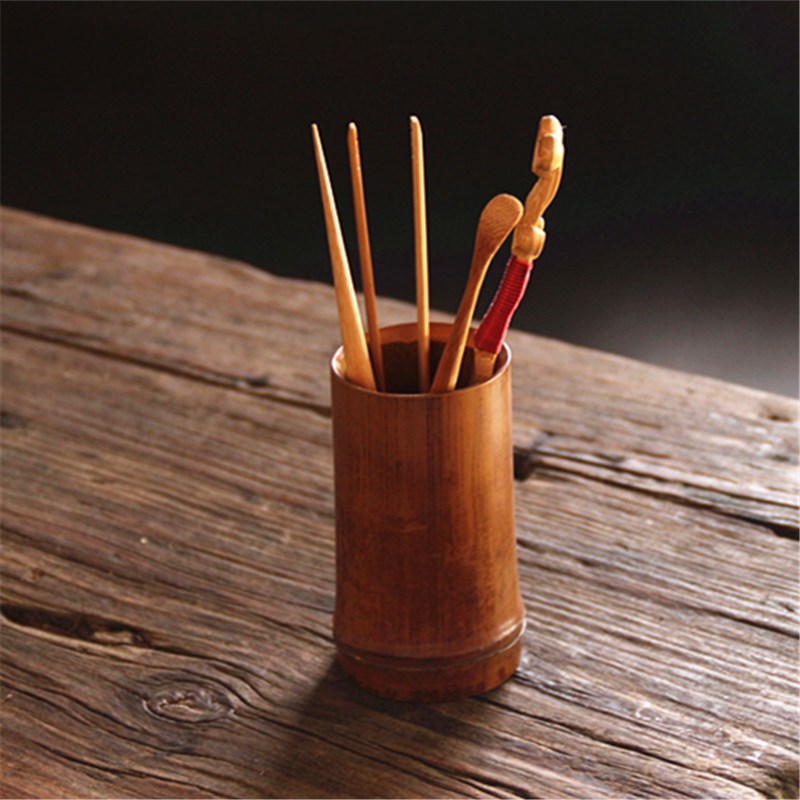 深碳化竹节茶筒 茶道配件收纳 竹茶配