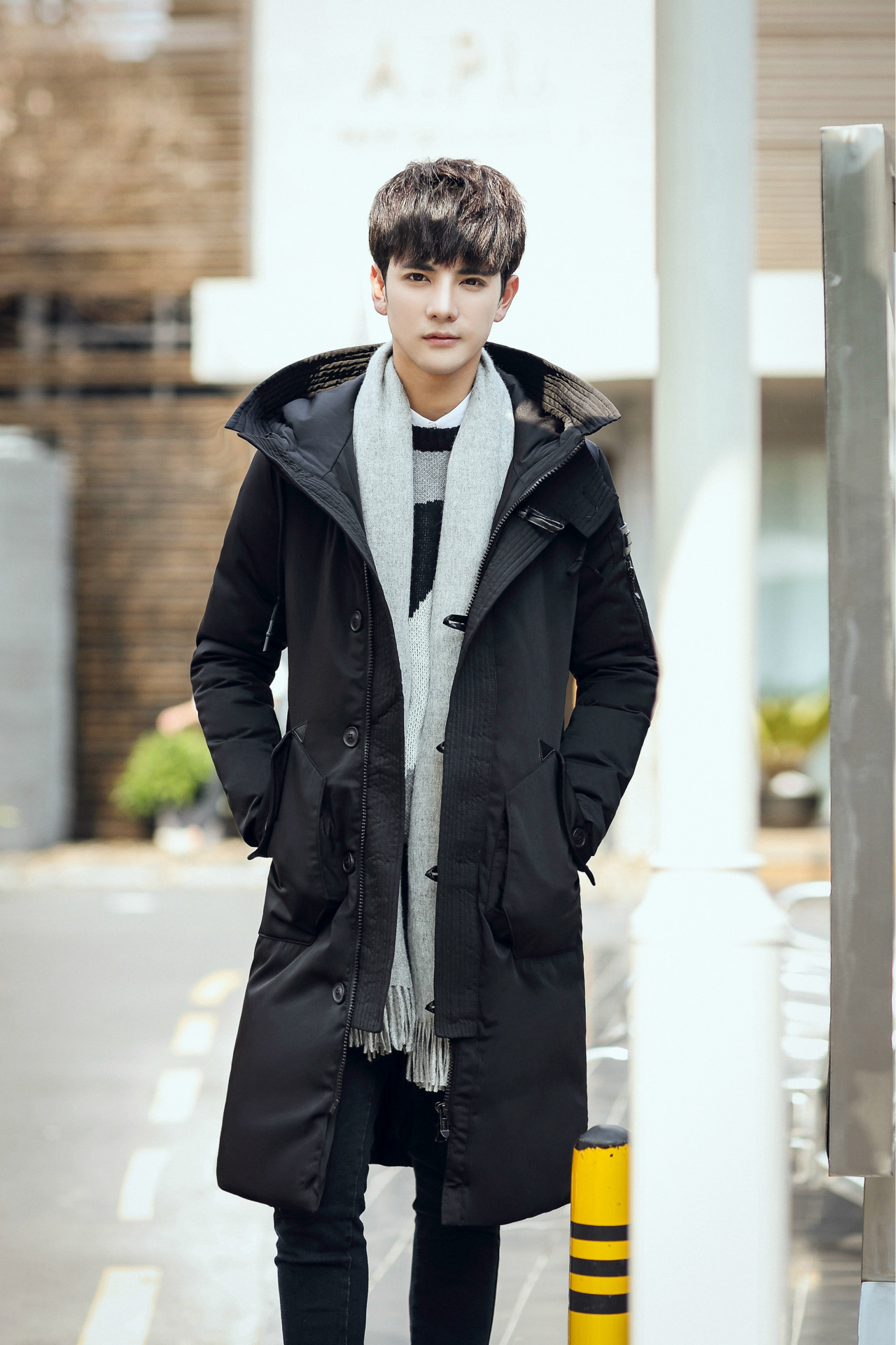 冬装新款男式羽绒服韩版潮流连帽男士中长款羽绒服时尚外贸冬装男