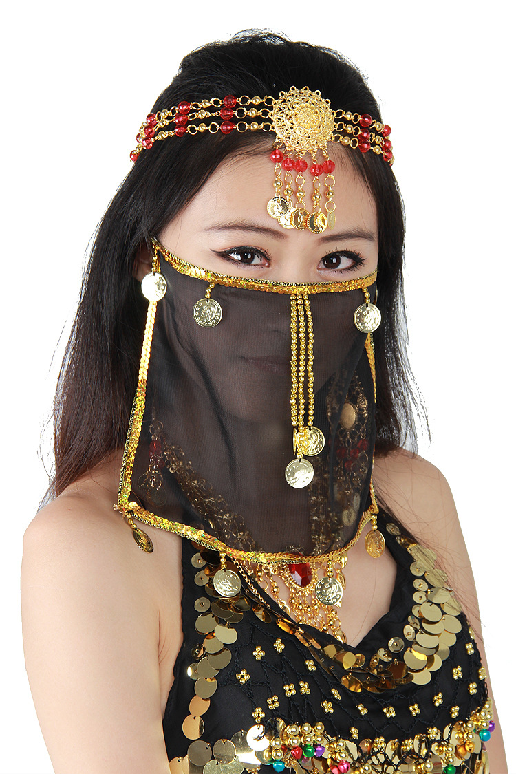 奥丁娜蕾 肚皮舞面纱表演练习面纱印度风演出面纱亮片舞蹈面纱女