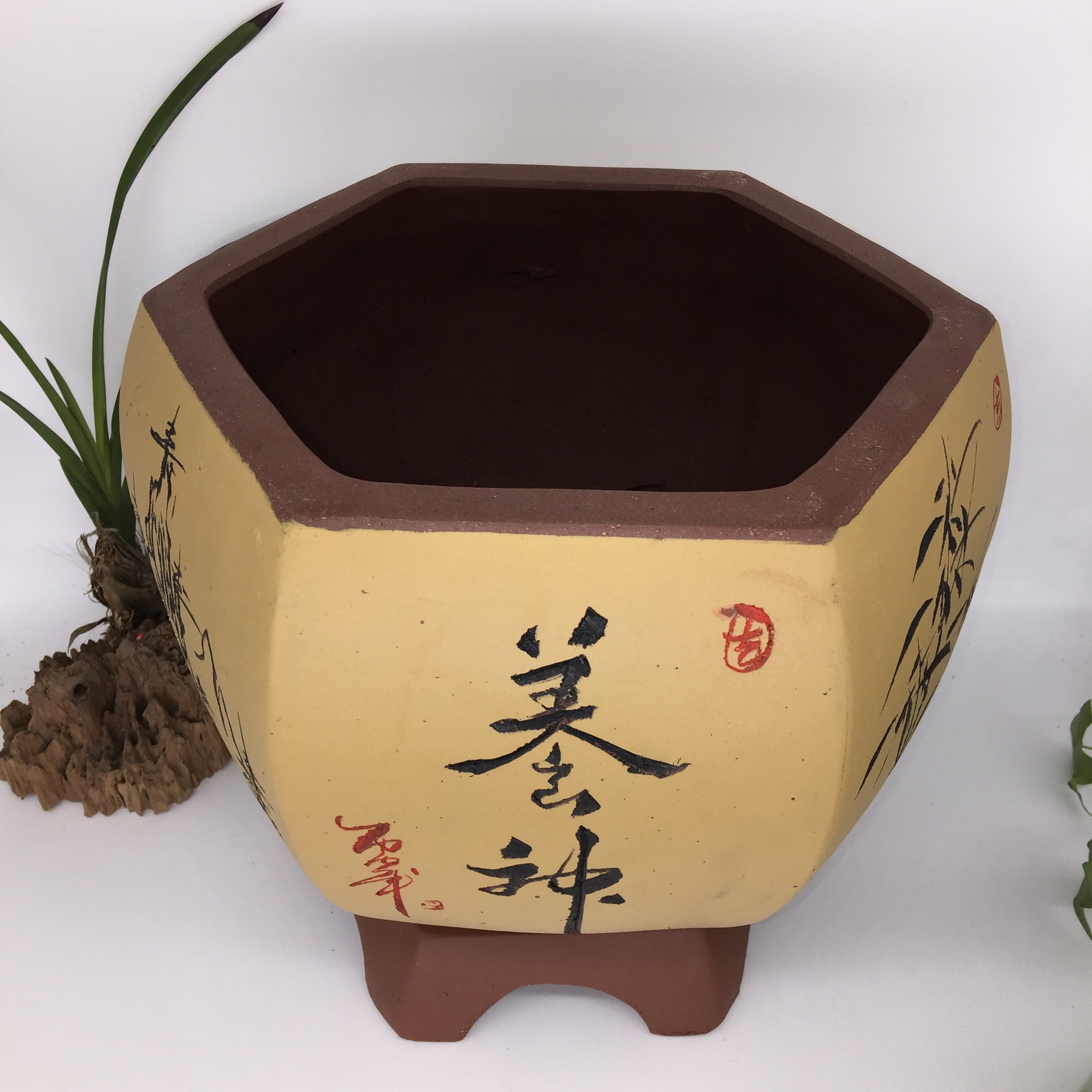 【宜兴紫砂花盆 高档紫砂花盆 兰花 签筒盆 复古紫砂盆】价格,批发