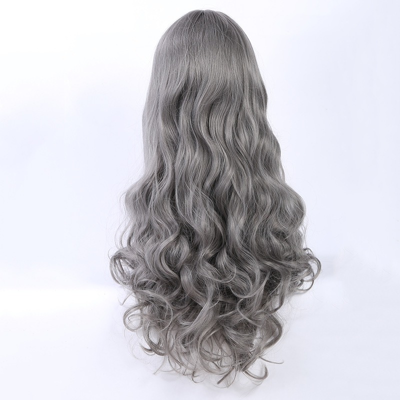 气质女神个性华丽大波浪发型逼真假发 银灰色烫染长发发套