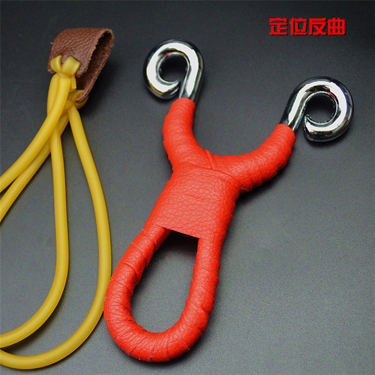 高强度合金属弹弓 缠红色吸汗带定位反曲弹弓 传统救生弹弓皮筋