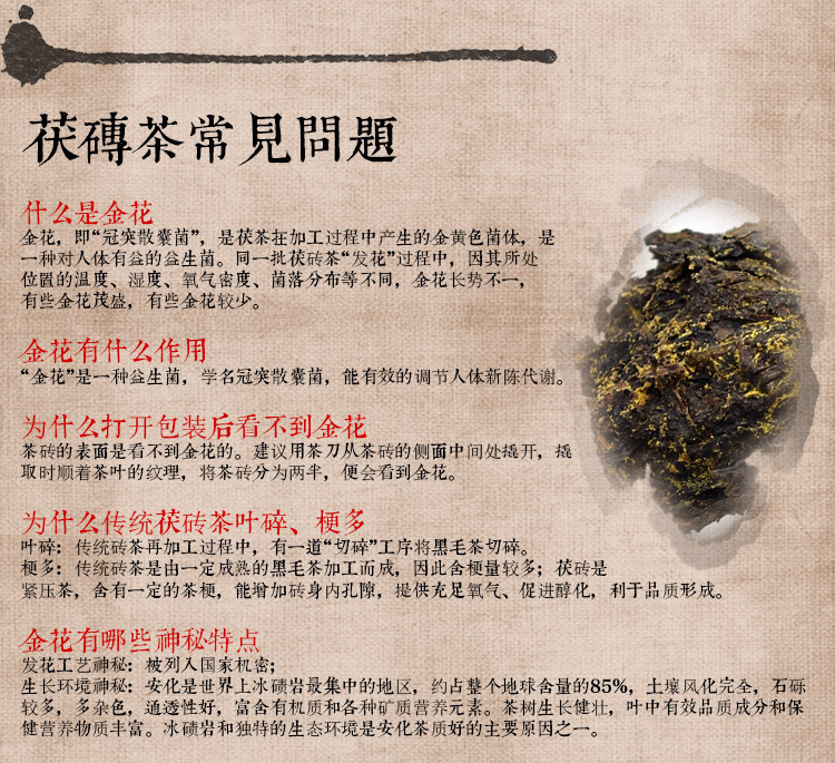 黑茶湖南安化 手筑茯砖750g新兴茶厂金花茯砖陈年黑茶 直销批发