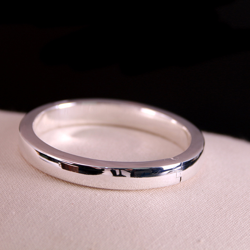 s925银手镯瑞丽风椭圆光板抛光亮面开口手环女饰品生日礼物日韩版