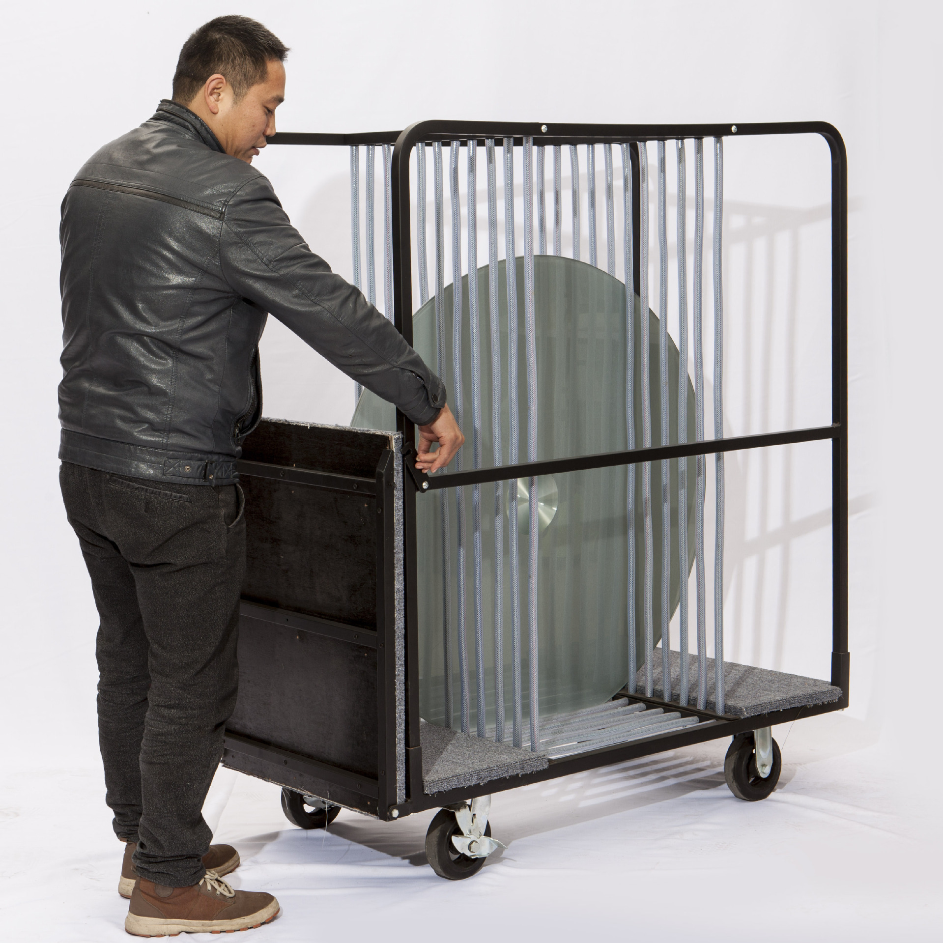 静音转向轮转盘收集车移动玻璃收存车酒店圆桌手推运输车