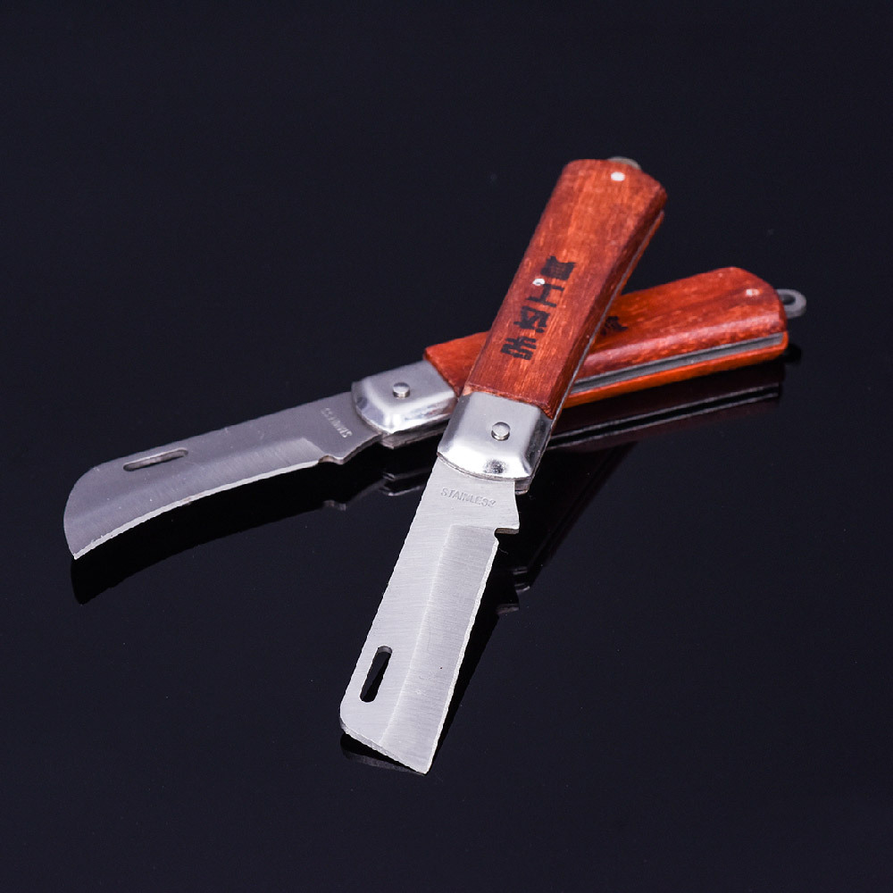 批发 弯刃直刃锰钢电工拨线刀 手动工具 多功能 绝缘 木柄 电工刀