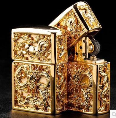 龙马精神首领加重盔甲24k金松木盒装男士礼品打火机批发