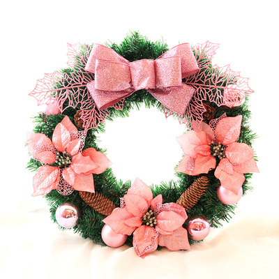 青檬 节日喜庆用品 粉红圣诞藤条花环酒店橱窗场景布置圣诞装饰品