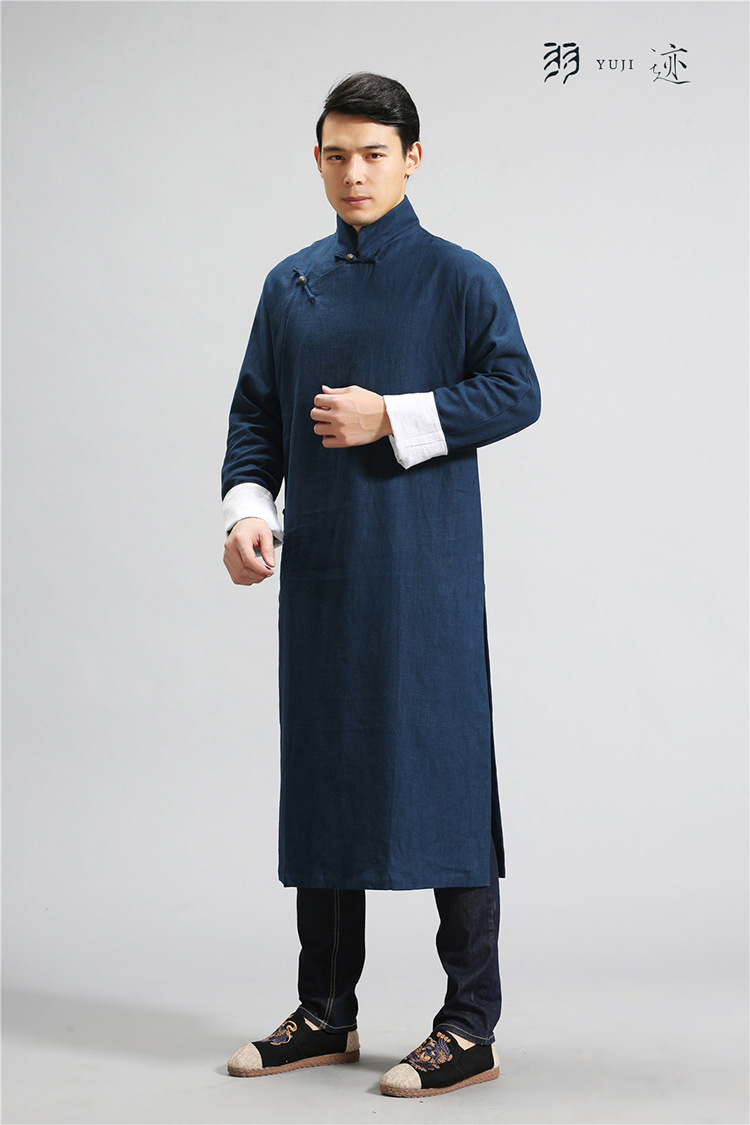 中国风男装民国风麻长袍立领复古唐装宽松长衫演出相声大褂伴郎服