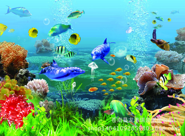 鱼缸背景画 背景画高清 水族箱 金鱼缸造景画 背景图鱼缸贴纸壁纸-交