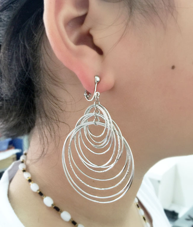 欧美时尚气质多层大圈圈流苏长耳环 女 百搭夸张大圆圈无耳洞耳夹