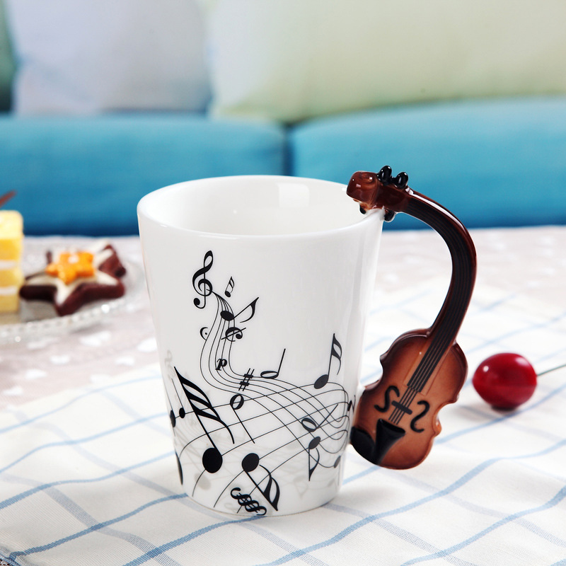 Ceramic Music Mug 400ml Large Musical Note Cup Black Electric Guitar Coffee Cup Music Festival Cup Delivery Supply