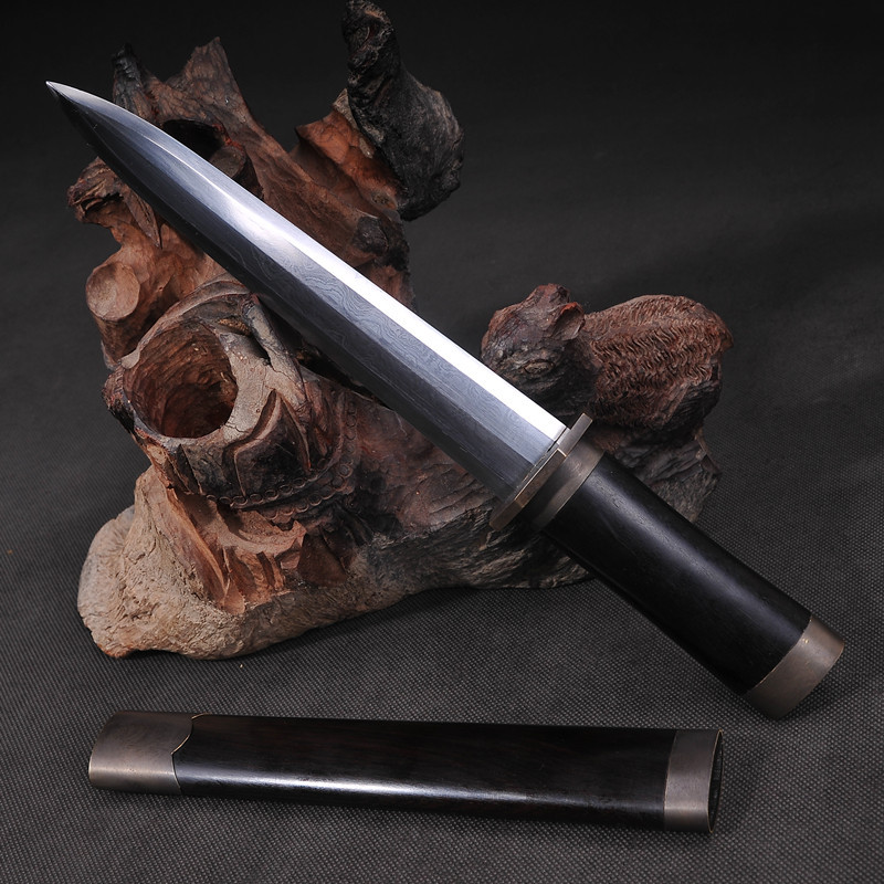 厂家直销龙泉刀剑 花纹钢 黑檀木袖珍短剑 精品小剑 未开刃